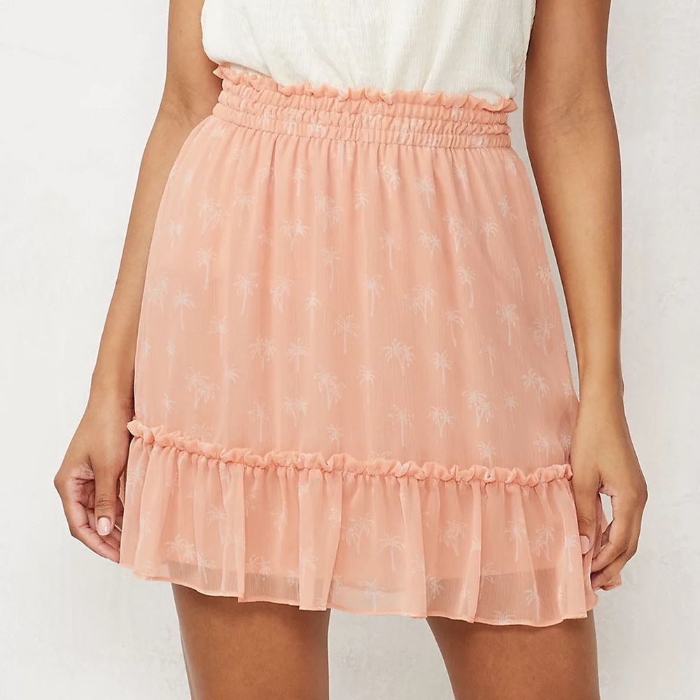 LC Lauren Conrad Smocked Waist Flounce Skirt